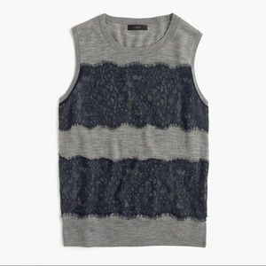 J. Crew Wool Jackie Sweater Vest Gray Navy Lace XL
